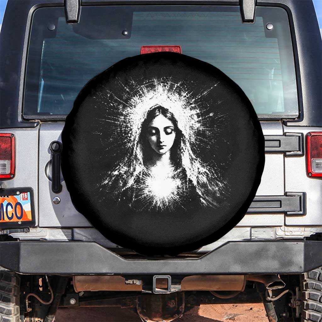 Catholic Virgin Mary Spare Tire Cover Vintage Marian Face Christian Our Lady TS10 No hole Black Print Your Wear