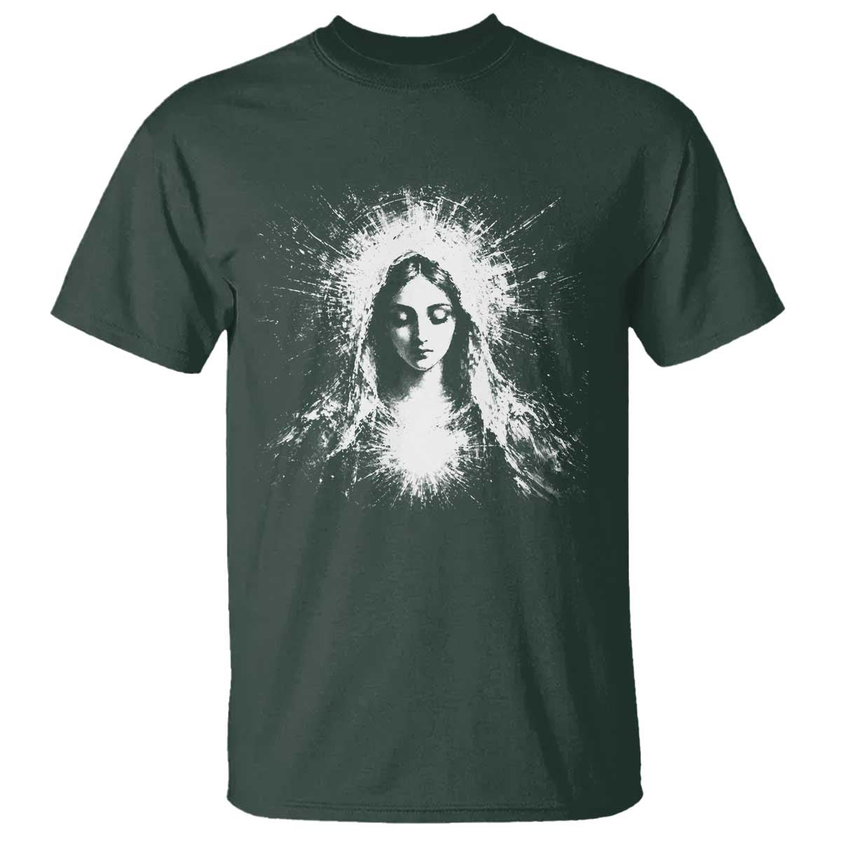 Catholic Virgin Mary T Shirt Vintage Marian Face Christian Our Lady TS10 Dark Forest Green Print Your Wear