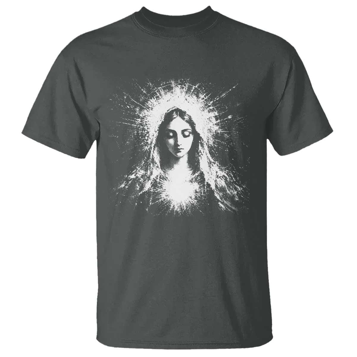 Catholic Virgin Mary T Shirt Vintage Marian Face Christian Our Lady TS10 Dark Heather Print Your Wear