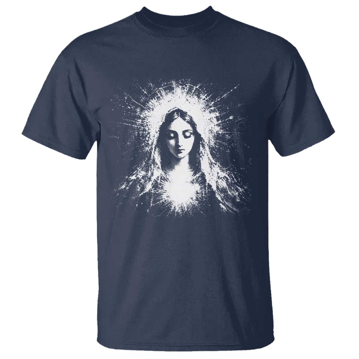 Catholic Virgin Mary T Shirt Vintage Marian Face Christian Our Lady TS10 Navy Print Your Wear