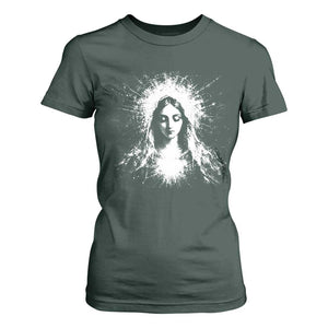 Catholic Virgin Mary T Shirt For Women Vintage Marian Face Christian Our Lady TS10 Dark Forest Green Print Your Wear