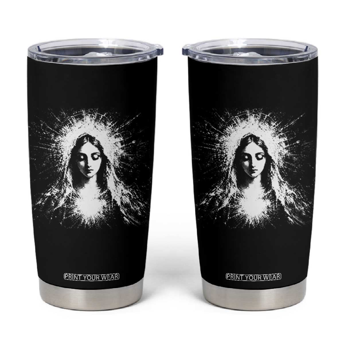 Catholic Virgin Mary Tumbler Cup Vintage Marian Face Christian Our Lady TS10 Black Print Your Wear