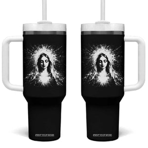 Catholic Virgin Mary Tumbler With Handle Vintage Marian Face Christian Our Lady TS10 One Size: 40 oz Black Print Your Wear