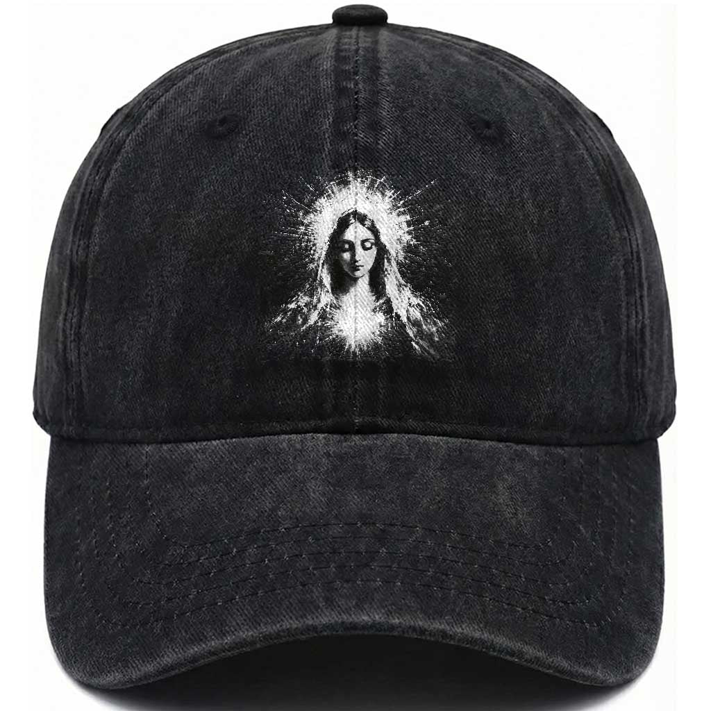 Catholic Virgin Mary Washed Cotton Baseball Cap Vintage Marian Face Christian Our Lady TS10 Print Your Wear