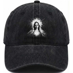 Catholic Virgin Mary Washed Cotton Baseball Cap Vintage Marian Face Christian Our Lady TS10 Print Your Wear