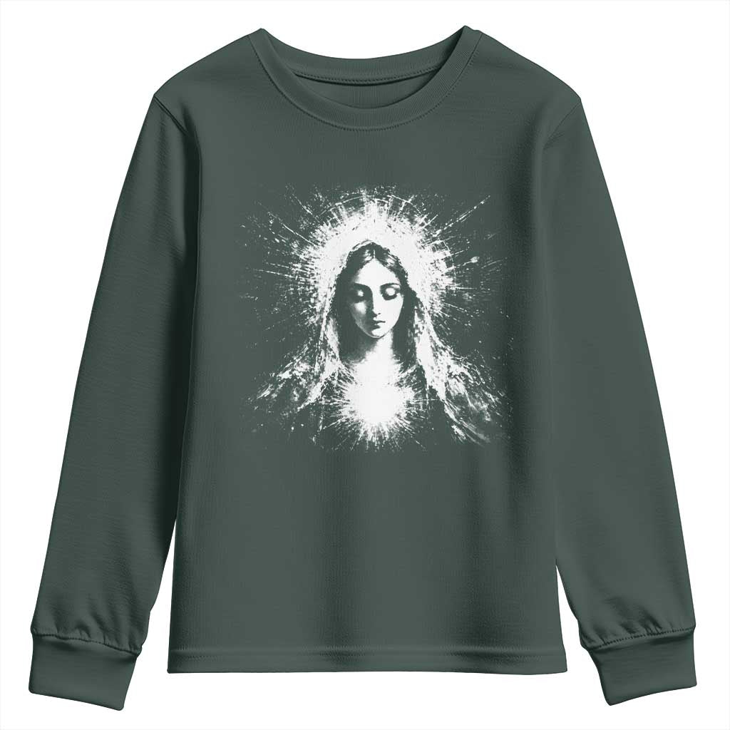Catholic Virgin Mary Youth Sweatshirt Vintage Marian Face Christian Our Lady TS10 Dark Forest Green Print Your Wear