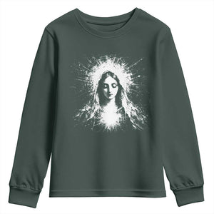 Catholic Virgin Mary Youth Sweatshirt Vintage Marian Face Christian Our Lady TS10 Dark Forest Green Print Your Wear