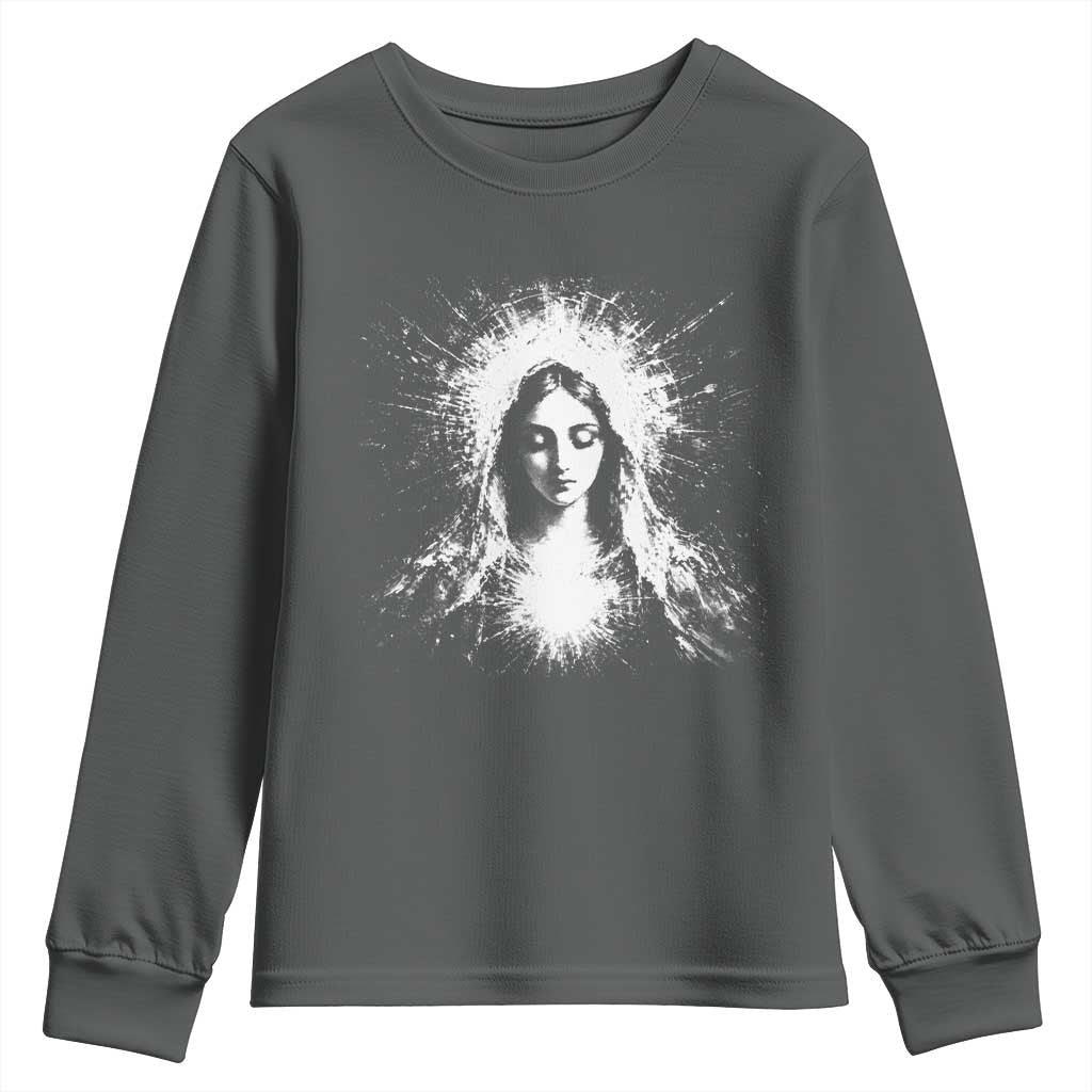 Catholic Virgin Mary Youth Sweatshirt Vintage Marian Face Christian Our Lady TS10 Dark Heather Print Your Wear