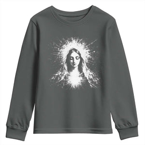 Catholic Virgin Mary Youth Sweatshirt Vintage Marian Face Christian Our Lady TS10 Dark Heather Print Your Wear