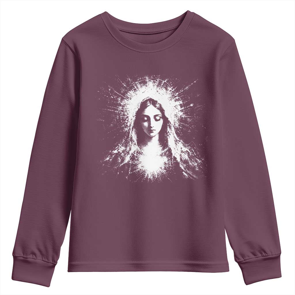 Catholic Virgin Mary Youth Sweatshirt Vintage Marian Face Christian Our Lady TS10 Maroon Print Your Wear