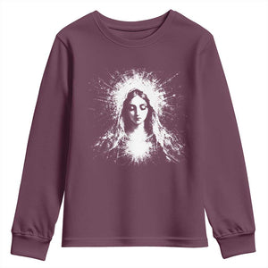 Catholic Virgin Mary Youth Sweatshirt Vintage Marian Face Christian Our Lady TS10 Maroon Print Your Wear