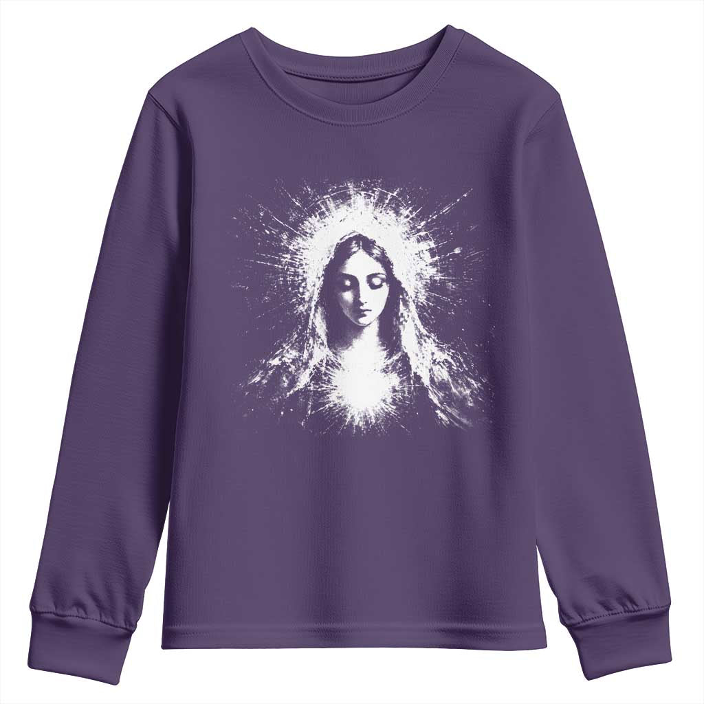 Catholic Virgin Mary Youth Sweatshirt Vintage Marian Face Christian Our Lady TS10 Purple Print Your Wear
