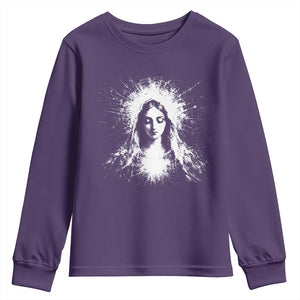 Catholic Virgin Mary Youth Sweatshirt Vintage Marian Face Christian Our Lady TS10 Purple Print Your Wear