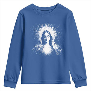 Catholic Virgin Mary Youth Sweatshirt Vintage Marian Face Christian Our Lady TS10 Royal Blue Print Your Wear