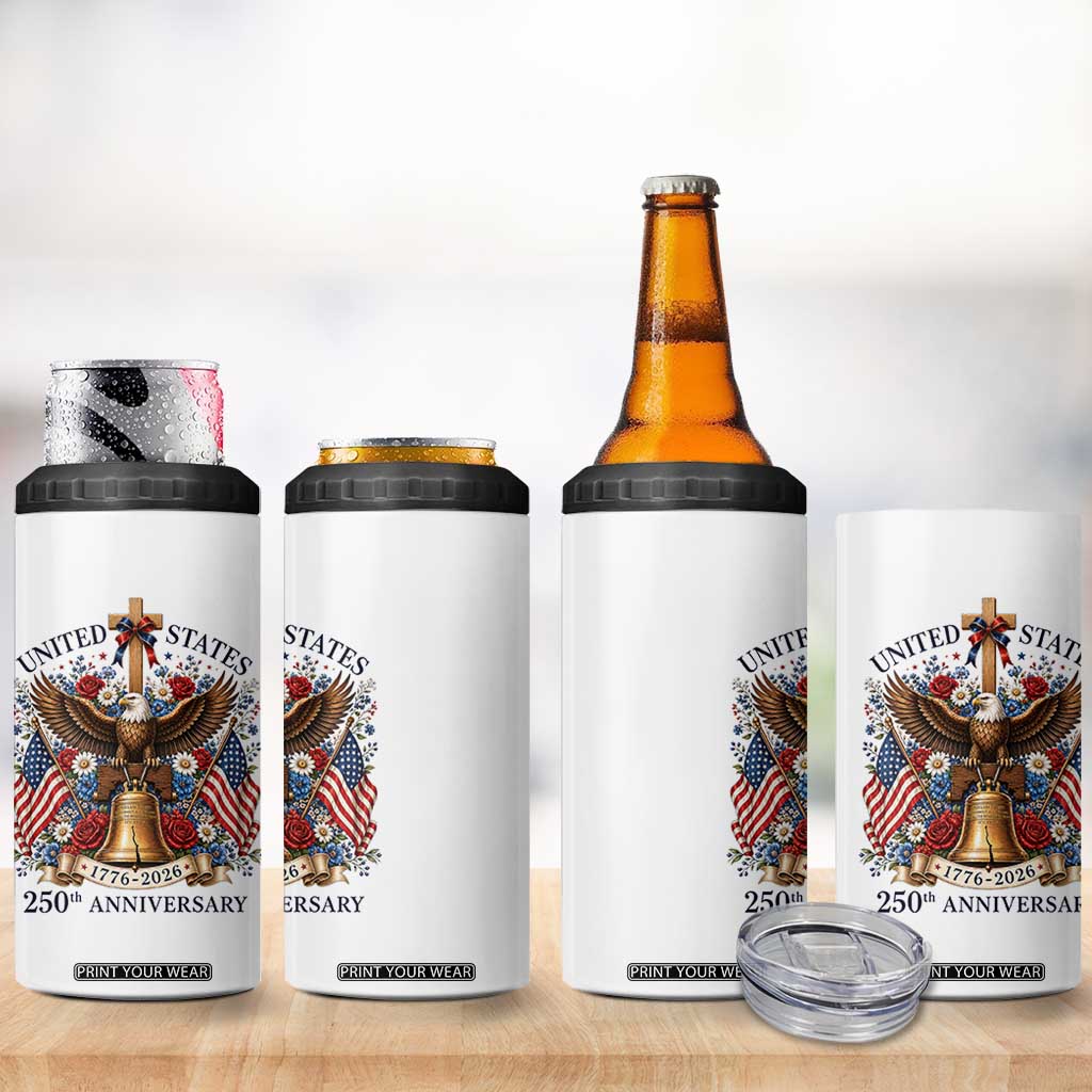 250 Anniversary USA Patriotic Eagle 4 in 1 Can Cooler Tumbler Flower 250th Birthday 4th Of July 2026 TS10 Print Your Wear