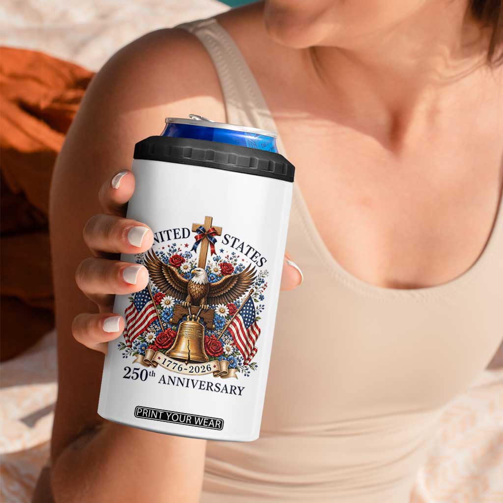 250 Anniversary USA Patriotic Eagle 4 in 1 Can Cooler Tumbler Flower 250th Birthday 4th Of July 2026 TS10 Print Your Wear