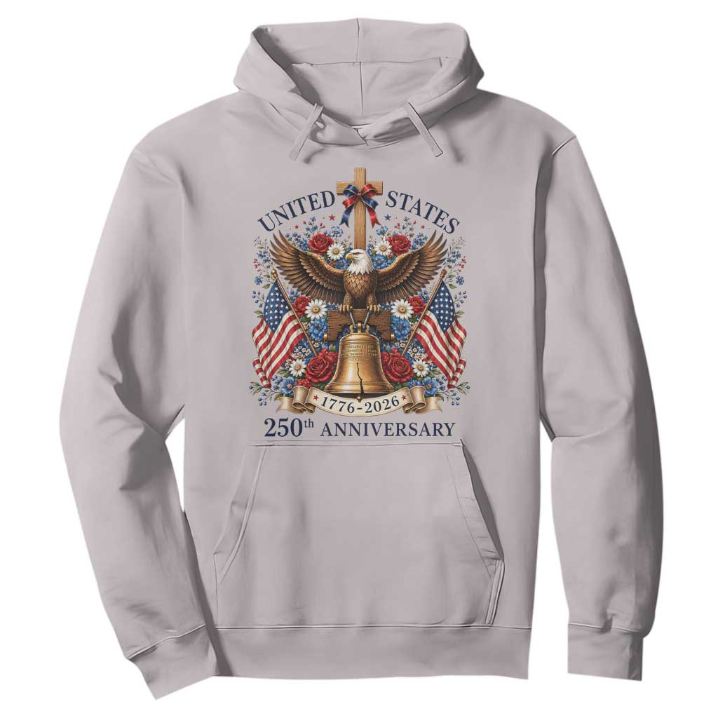 250 Anniversary USA Patriotic Eagle Hoodie Flower 250th Birthday 4th Of July 2026 TS10 Ice Gray Print Your Wear