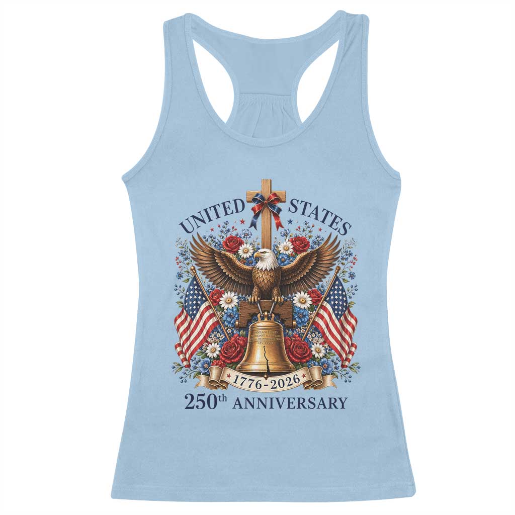 250 Anniversary USA Patriotic Eagle Racerback Tank Top Flower 250th Birthday 4th Of July 2026 TS10 Light Blue Print Your Wear