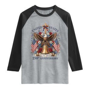 250 Anniversary USA Patriotic Eagle Raglan Shirt Flower 250th Birthday 4th Of July 2026 TS10 Heather Gray Black Print Your Wear
