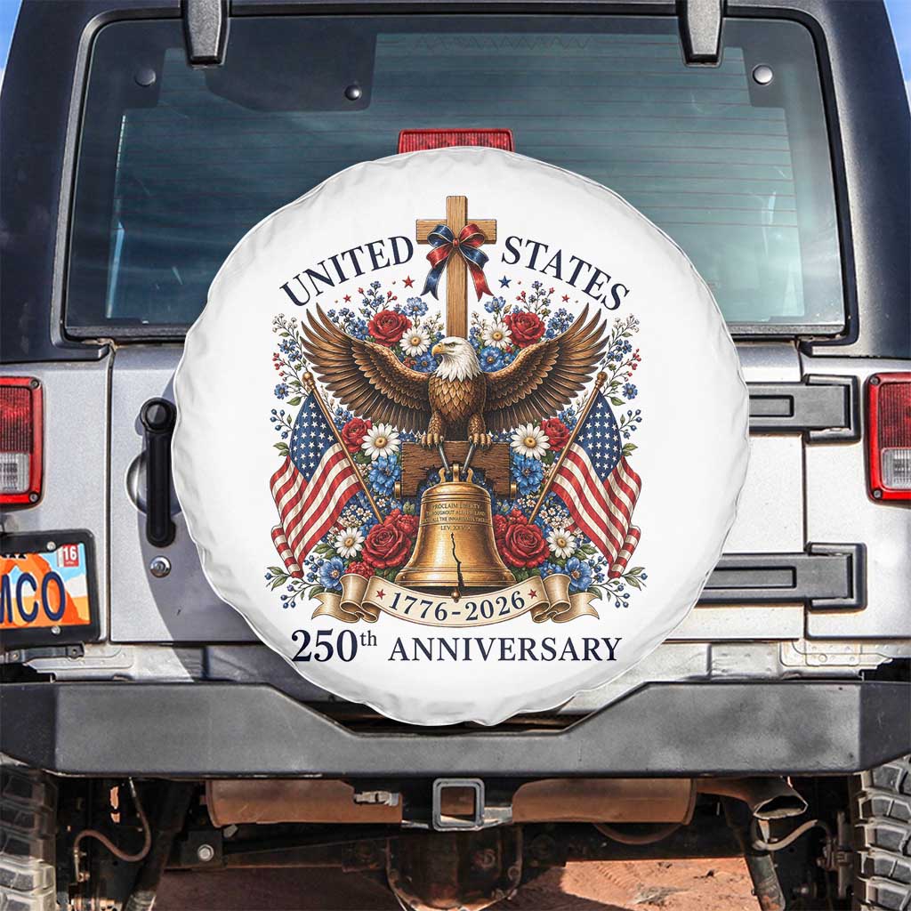 250 Anniversary USA Patriotic Eagle Spare Tire Cover Flower 250th Birthday 4th Of July 2026 TS10 No hole White Print Your Wear