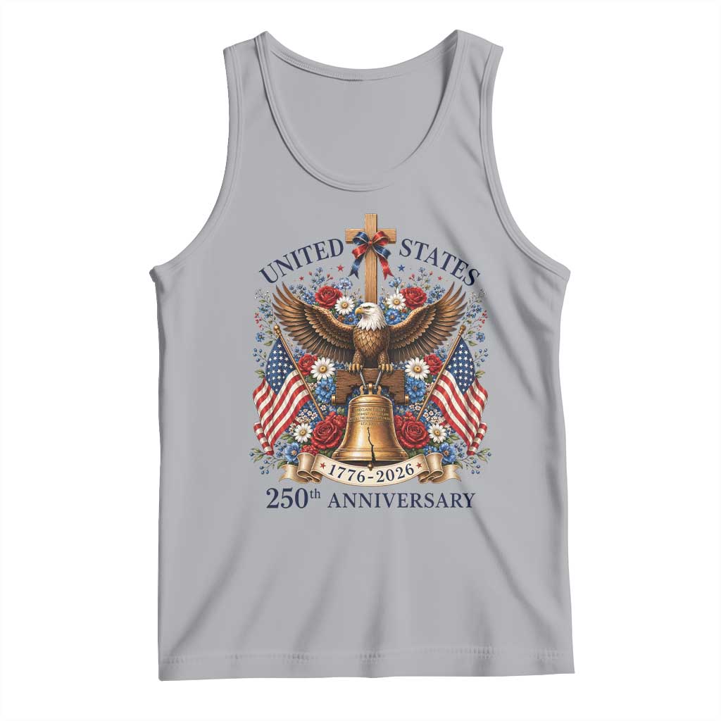 250 Anniversary USA Patriotic Eagle Tank Top Flower 250th Birthday 4th Of July 2026 TS10 Athletic Heather Print Your Wear