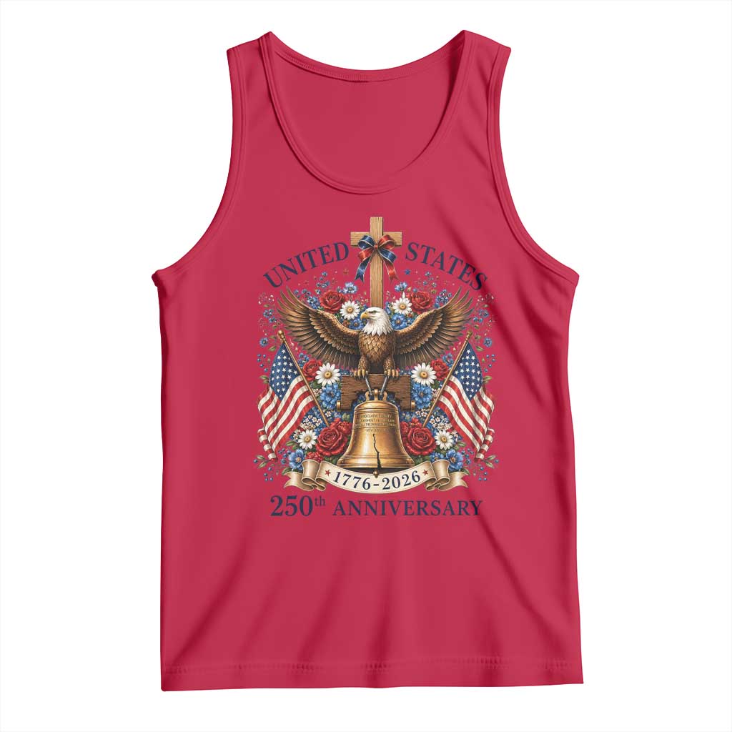 250 Anniversary USA Patriotic Eagle Tank Top Flower 250th Birthday 4th Of July 2026 TS10 Red Print Your Wear