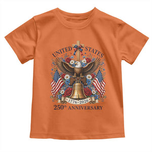 250 Anniversary USA Patriotic Eagle Toddler T Shirt Flower 250th Birthday 4th Of July 2026 TS10 Orange Print Your Wear