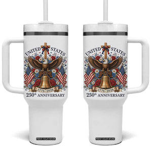 250 Anniversary USA Patriotic Eagle Tumbler With Handle Flower 250th Birthday 4th Of July 2026 TS10 One Size: 40 oz White Print Your Wear