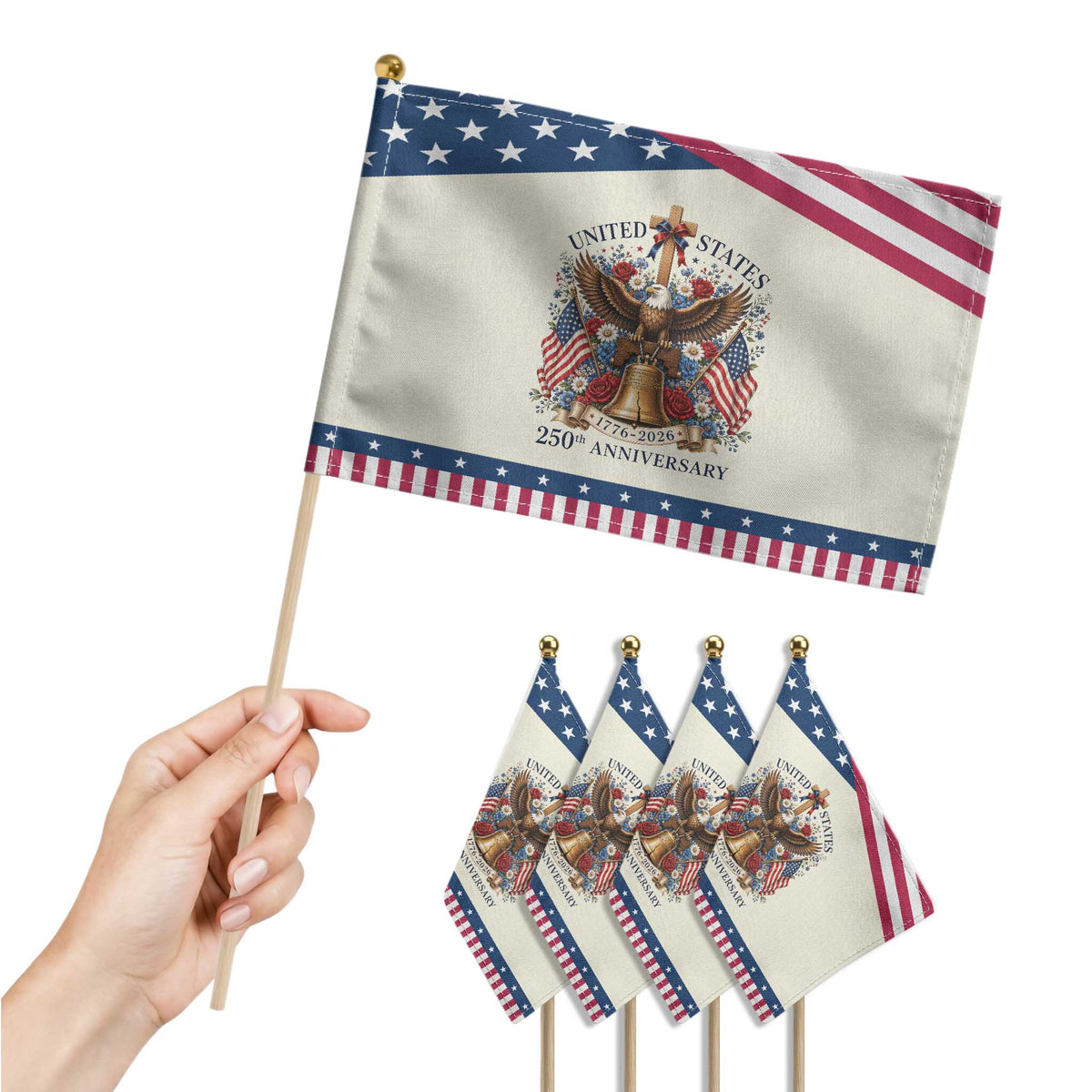 250 Anniversary USA Eagle Patriotic Handheld Flag Flower 250th Birthday 4th Of July 2026 TS10 Print Your Wear