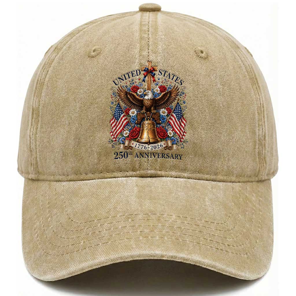 250 Anniversary USA Patriotic Eagle Washed Cotton Baseball Cap Flower 250th Birthday 4th Of July 2026 TS10 Print Your Wear