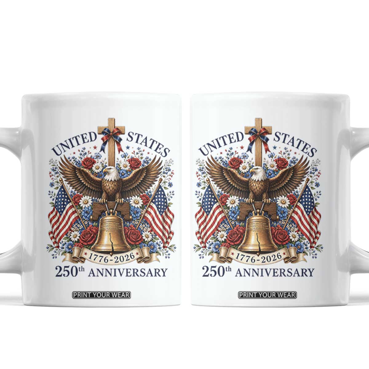 250 Anniversary USA Patriotic Eagle Coffee Mug Flower 250th Birthday 4th Of July 2026 TS10 White Print Your Wear