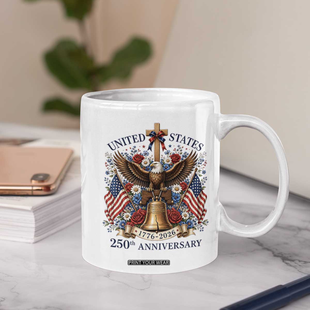 250 Anniversary USA Patriotic Eagle Coffee Mug Flower 250th Birthday 4th Of July 2026 TS10 Print Your Wear