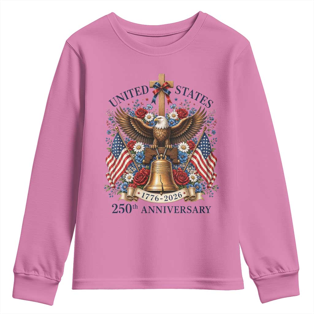 250 Anniversary USA Patriotic Eagle Youth Sweatshirt Flower 250th Birthday 4th Of July 2026 TS10 Azalea Print Your Wear