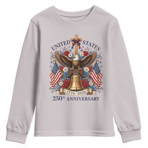 250 Anniversary USA Patriotic Eagle Youth Sweatshirt Flower 250th Birthday 4th Of July 2026 TS10 Ice Gray Print Your Wear