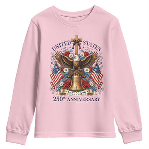 250 Anniversary USA Patriotic Eagle Youth Sweatshirt Flower 250th Birthday 4th Of July 2026 TS10 Light Pink Print Your Wear