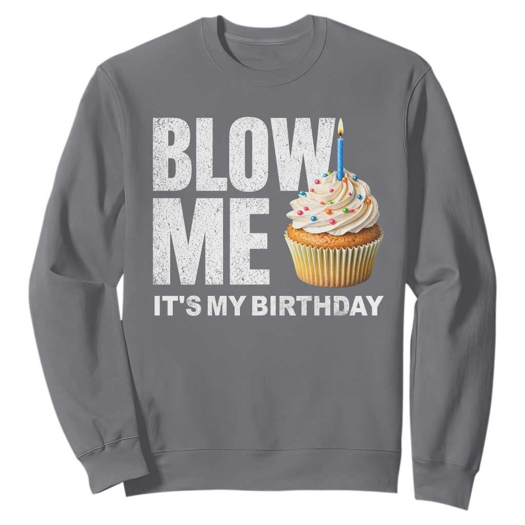 Blow Me Its My Birthday Sweatshirt Funny Adult Humor Dirty Jokes Bday Gag Gifts TS10 Charcoal Print Your Wear