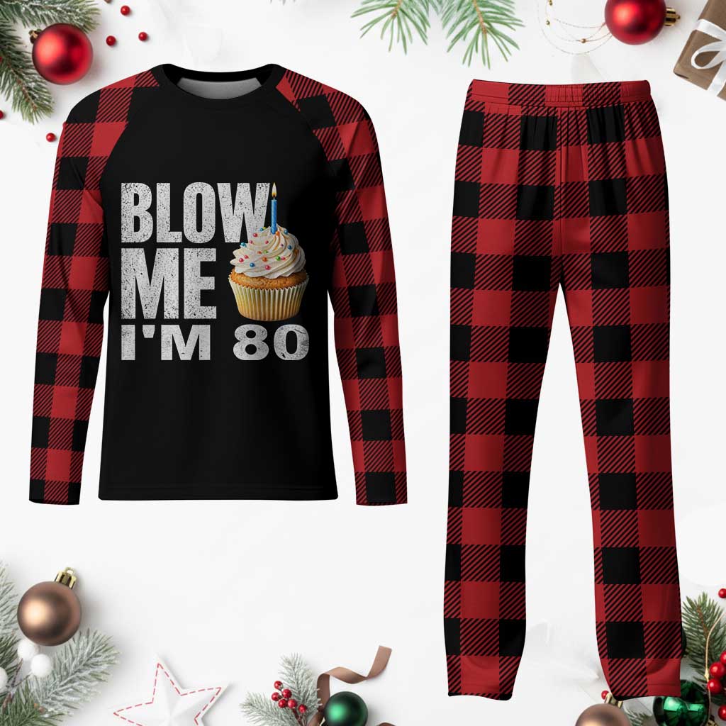Funny 80th Birthday Plaid Pajama Set Blow Me Im 80 Year Old Bday Gag Gift Saying TS10 Buffalo Plaid Print Your Wear
