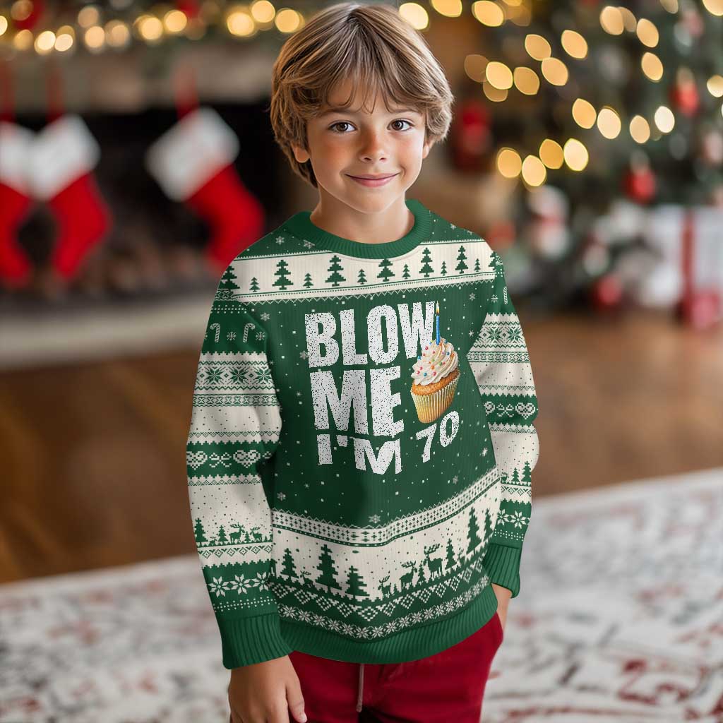 Funny 70th Birthday Ugly Christmas Sweater Blow Me Im 70 Year Old Bday Gag Gift Saying TS10 Forest Green Beige Print Your Wear