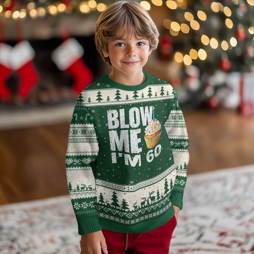 Funny 60th Birthday Ugly Christmas Sweater Blow Me Im 60 Year Old Bday Gag Gift Saying TS10 Forest Green Beige Print Your Wear