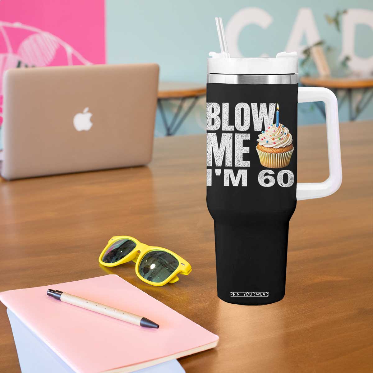 Funny 60th Birthday Tumbler With Handle Blow Me Im 60 Year Old Bday Gag Gift Saying TS10 Print Your Wear