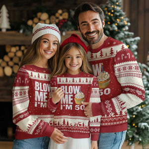 Funny 50th Birthday Ugly Christmas Sweater Blow Me Im 50 Year Old Bday Gag Gift Saying TS10 Red Beige Print Your Wear