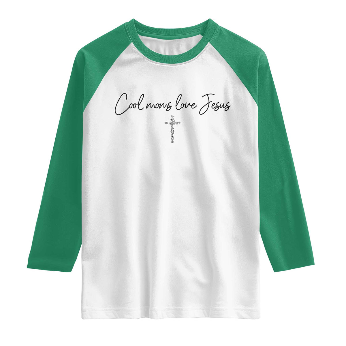 Cool Moms Love Jesus Raglan Shirt Christian Mom Floral Mama Mothers Day TS10 White Kelly Green Print Your Wear