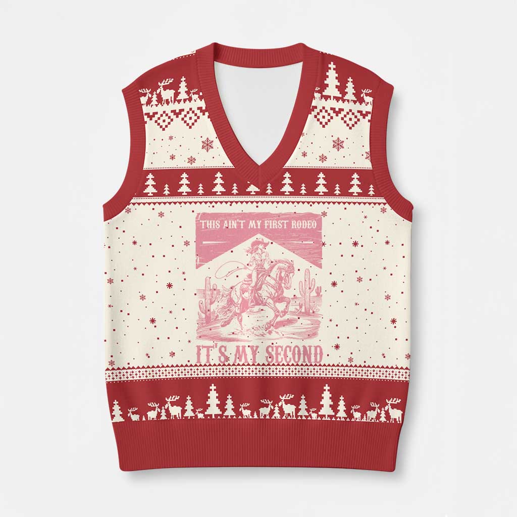 Toddler Baby Girl 2nd Birthday V-Neck Knit Sweater Vest This Aint My First Rodeo Its My Second TS10 Beige Red Print Your Wear