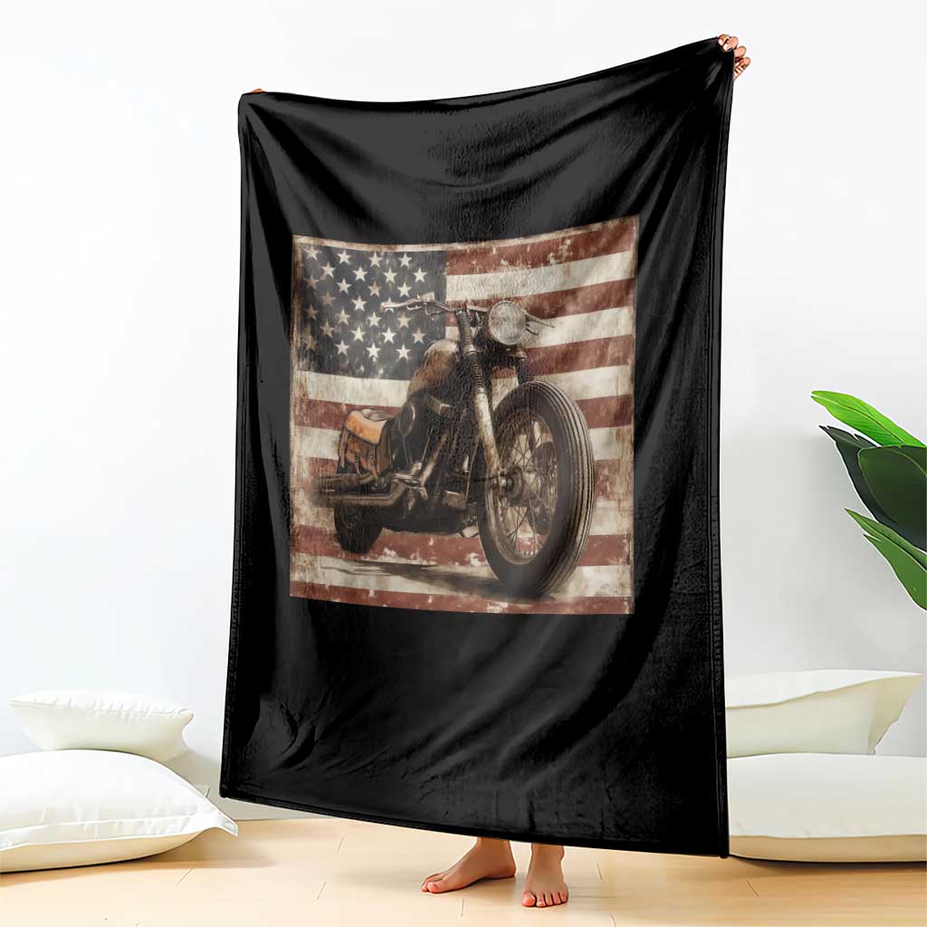 American Flag Motorcycle Throw Blanket Vintage Retro Biker USA 4th of July TS10 Print Your Wear
