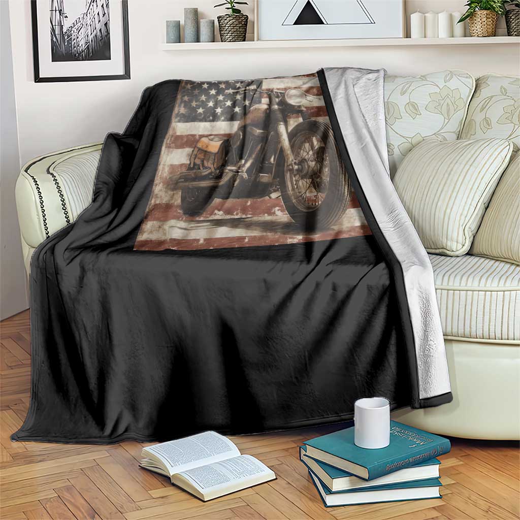 American Flag Motorcycle Throw Blanket Vintage Retro Biker USA 4th of July TS10 Print Your Wear