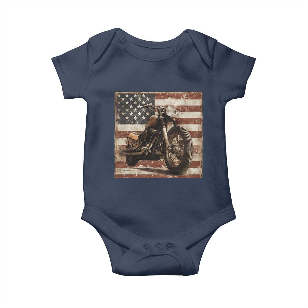 American Flag Motorcycle Baby Onesie Vintage Retro Biker USA 4th of July TS10 Navy Print Your Wear