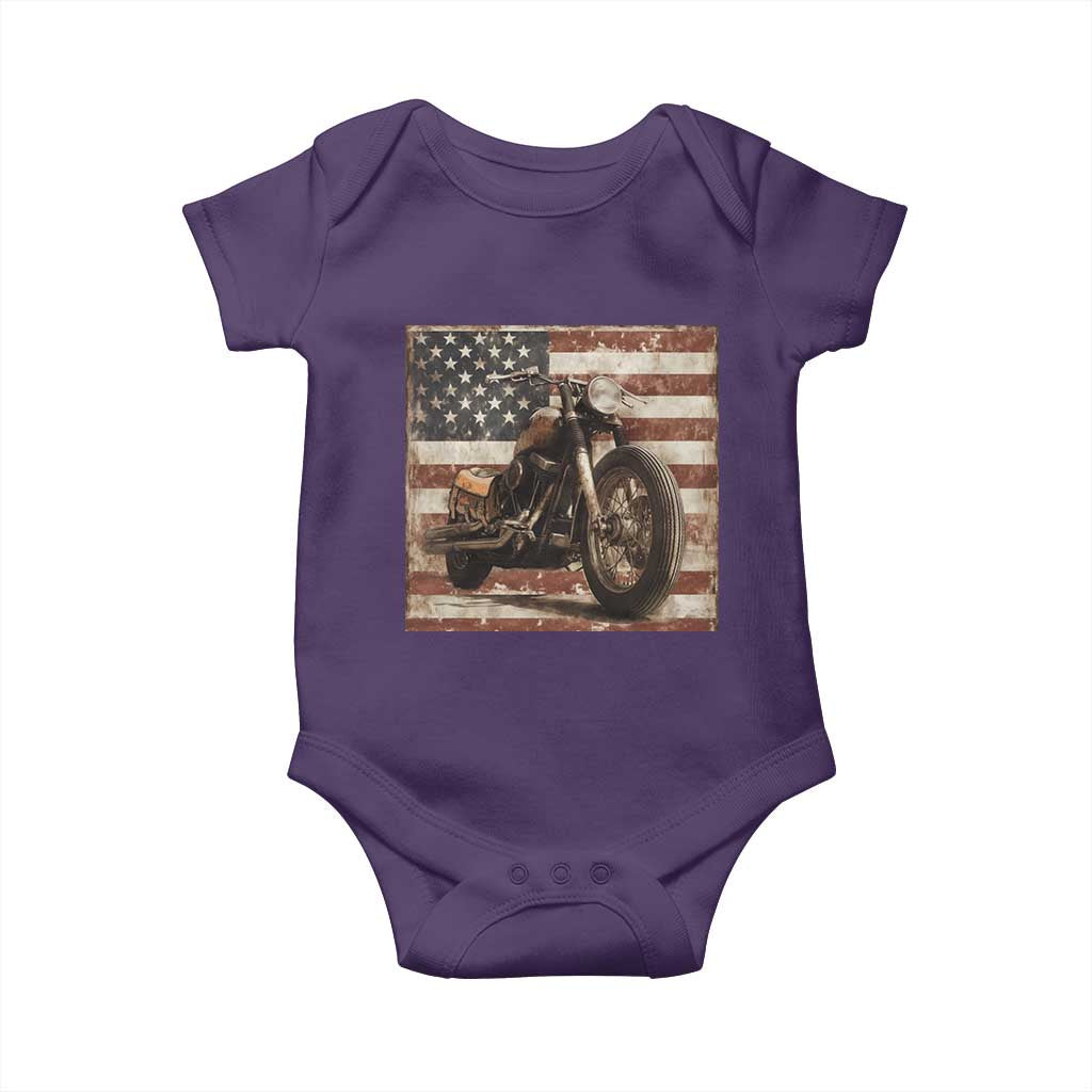American Flag Motorcycle Baby Onesie Vintage Retro Biker USA 4th of July TS10 Purple Print Your Wear