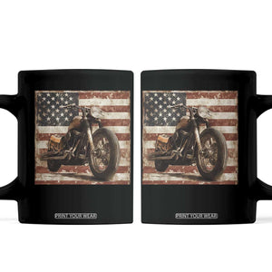 American Flag Motorcycle Coffee Mug Vintage Retro Biker USA 4th of July TS10 Black Print Your Wear