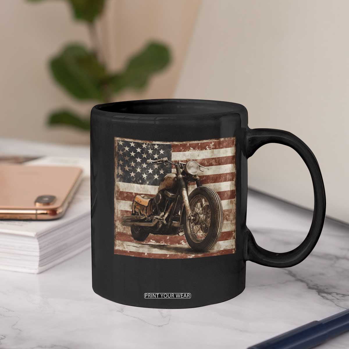 American Flag Motorcycle Coffee Mug Vintage Retro Biker USA 4th of July TS10 Print Your Wear