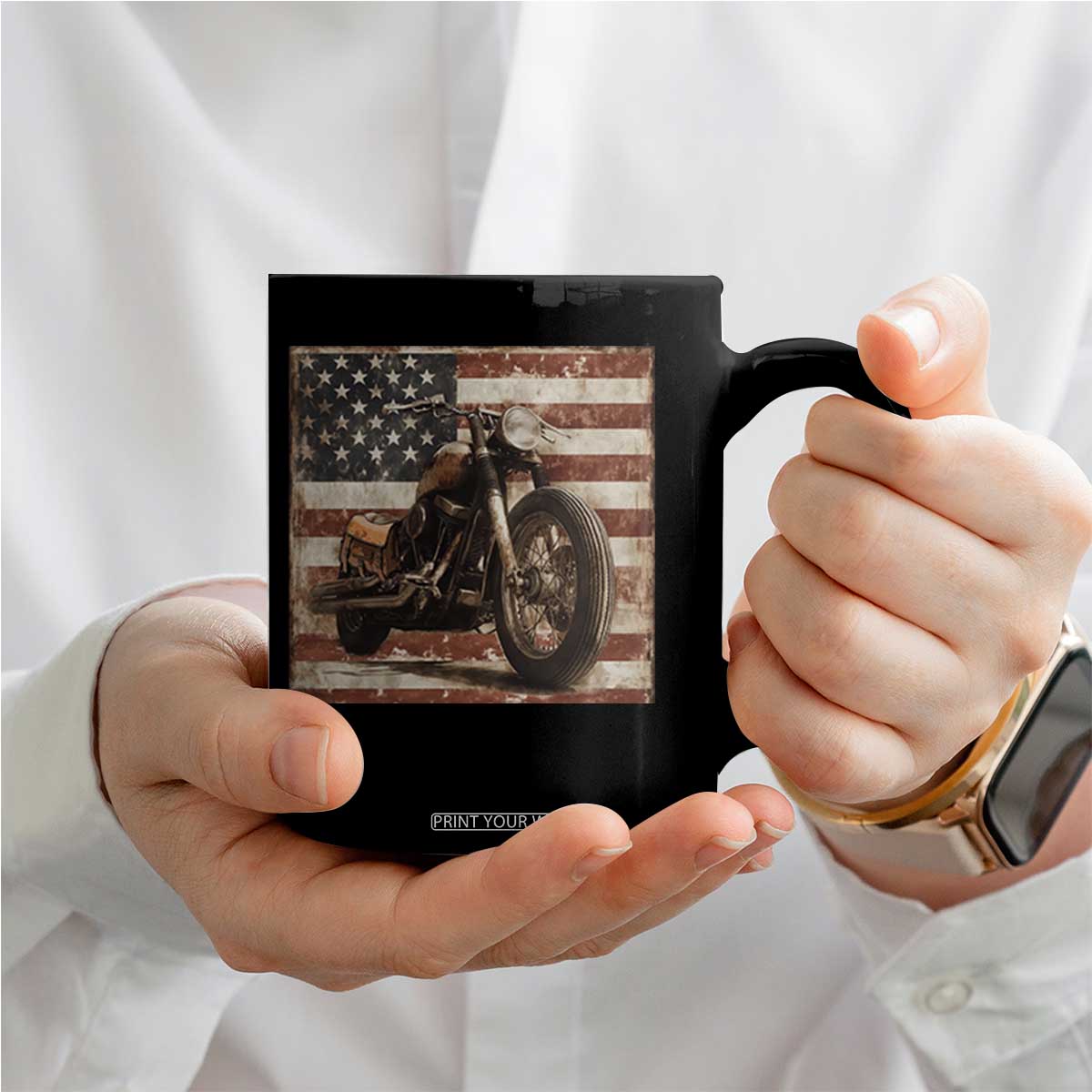 American Flag Motorcycle Coffee Mug Vintage Retro Biker USA 4th of July TS10 Print Your Wear